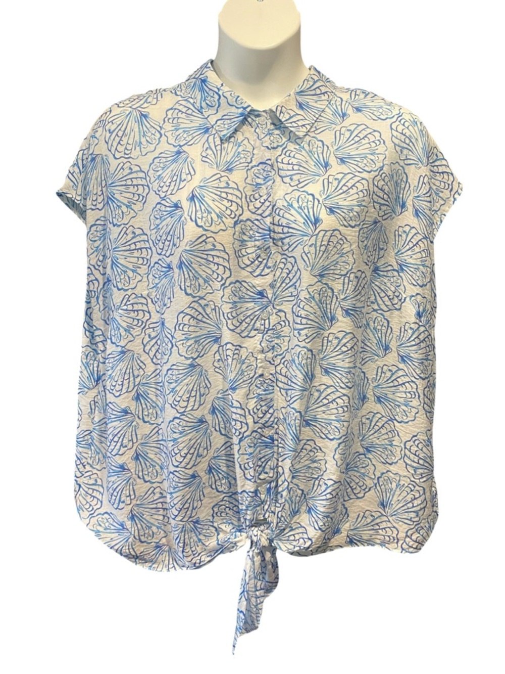 Haven and Blair London Seashell Print Knot Front Top Womens Plus Size 3X NWT